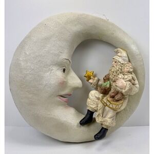 Bethany Lowe 16" Glitter Crescent Moon Santa Claus Toys Hanging Christmas Decor